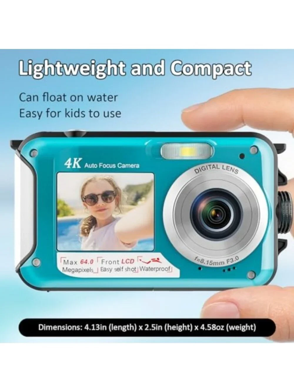 4K Waterproof Underwater Camera, 16FT Depth, 64MP Dual-Screen for Adventure